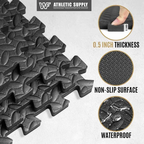 Vista 4 de WF Athletic Supply Tapete de ejercicio de rompecabezas, azulejos entrelazados de espuma EVA con borde, 1/2 pulgada de grosor entrelazado de espuma