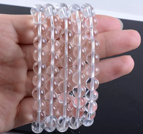 Vista 2 de Pulsera elástica unisex de 7 pulgadas, hecha a mano, con piedras semipreciosas de 8 mm (0.31 pulgadas).