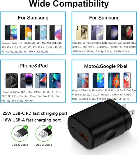 Vista 7 de 25W USB C Super Fast Charging Wall Charger Phone Android para Samsung Galaxy