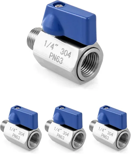 Vista 6 de QWORK Mini válvula de bola, paquete de 4 válvulas de cierre de acero inoxidable 304 hembra y macho de rosca NPT de 1/4