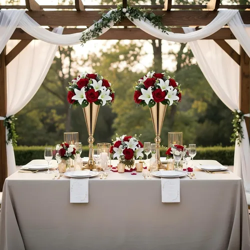 Vista 2 de Juego de 2 jarrones de metal para mesa de trompeta de boda, centro de mesa, jarrón de flores para decoración de eventos de boda, decoración de Dorado