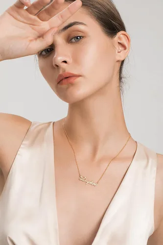 Vista 4 de UMAGICBOX Collar con nombre personalizado, elige entre 14 estilos de fuente, colgante personalizable chapado en oro de 18 quilates, regalo ideal
