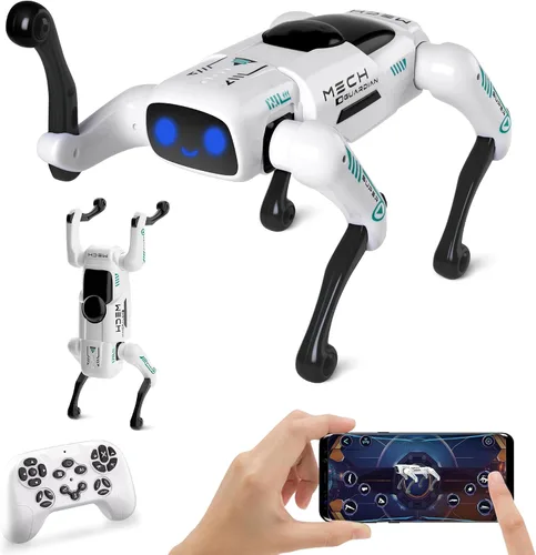 Vista 8 de Kit de perro robot 3 en 1 con ruedas, más de 30 acciones biónicas, control de voz y control remoto, movimientos programables, batería recargable