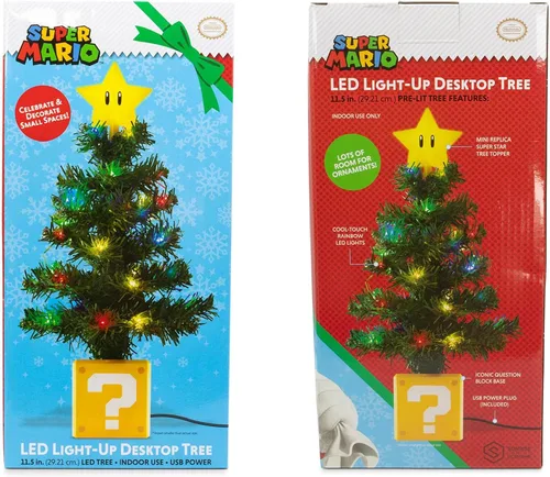 Vista 2 de Nintendo Super Mario Bros. Super Star - Árbol de vacaciones de escritorio con iluminación LED USB, tamaño único