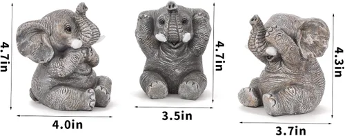 Vista 5 de Juego de 3 estatuas de elefante para decoración del hogar, bonitas figuras para estante, sala de estar, dormitorio, oficina, escritorio, estantería