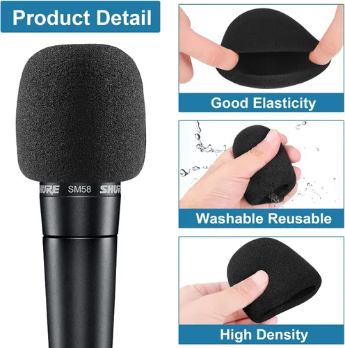 Vista 5 de ChromLives, 6 unidades de parabrisas para SM58, 6 unidades, filtro pop de espuma para Shure SM58 SM48, repuesto para reducción de ruido, color negro