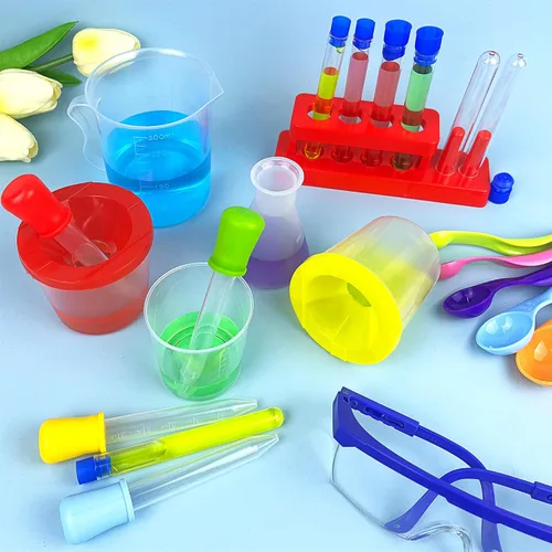Vista 5 de Kit de aprendizaje temprano de experimentos de ciencia de laboratorio educativo de 24 piezas para niños y niñas con muchas herramientas, goteros