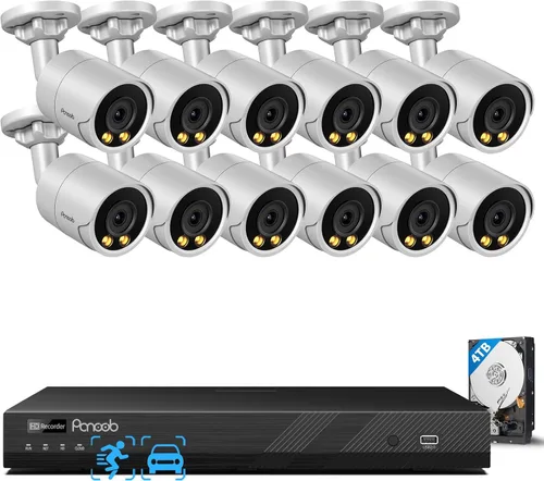 Vista 13 de Sistema de cámara de seguridad PoE, 4 cámaras IP con cable de 5 MP con cable para el hogar, micrófono integrado, detección de vehículos humanos