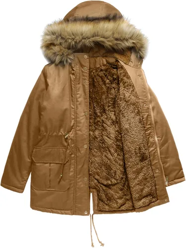 Vista 4 de DOSLAVIDA Abrigo grueso con capucha para mujer, chaqueta de invierno cálida con forro polar, chaqueta larga de algodón con capucha de pelo sintético