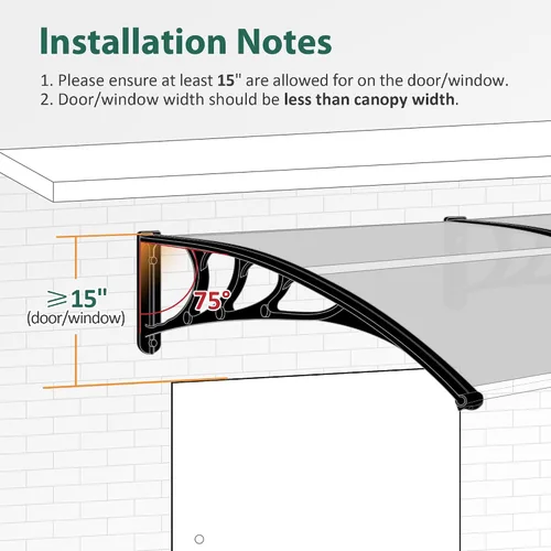 Vista 8 de MCombo - Toldo de policarbonato para ventana de exterior de 78.2 pulgadas, lámina hueca, toldo para puerta de patio