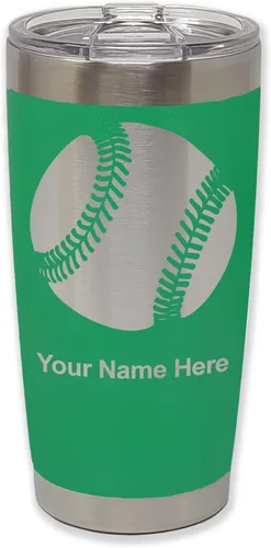 Vista 19 de LaserGram Vaso personalizado de 20 onzas, pelota de béisbol (verde camuflado)