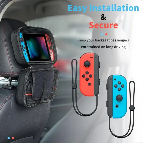 Vista 6 de AcceSolie 2 in 1 Multi-functions Carry Case for Nintendo SwitchSwitch OLED, Car Headrest Mount Holder, Portable Protective Hard Shell Travel Carry