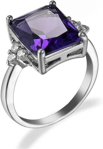 Vista 4 de HaoMo - Anillo solitario de plata de ley 925 con circonita azul vintage, anillo de topacio de zafiro azul, anillo de amatista y piedras preciosas