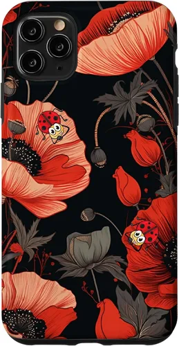 Vista 13 de Poppy Flower Ladybug Red & Black Pattern Case for iPhone 17