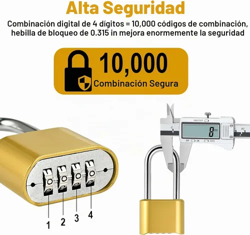 Vista 5 de Lockwise Candado de combinación resistente de 4 dígitos, paquete de 2