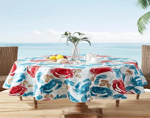 Vista 11 de Newbridge Mantel de vinilo con estampado costero de cangrejo de piedra, diseño náutico Cape Cod impermeable, patio, barbacoa, picnic, mantel