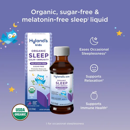 Vista 2 de Hyland's Líquido Orgánico para Dormir Tranquilo e Inmunidad sin Melatonina para Niños, Sin Azúcar con Magnesio, Vitamina D, Zinc y Saúco, Promueve