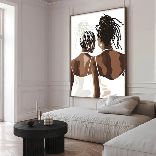 Vista 5 de JCSMHVLA Imágenes de mujeres negras para dormitorio, baño, pinturas minimalistas afroamericanas, arte de pared bohemio para pared de niña negra