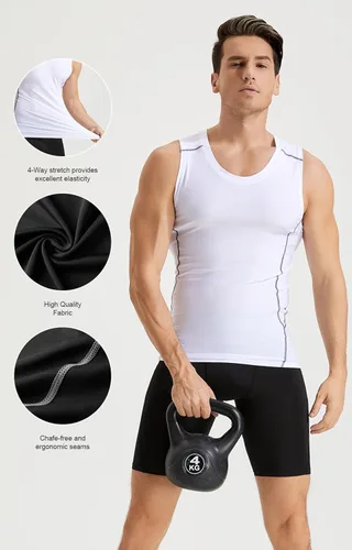 Vista 5 de Roxdme Paquete de 5 camisetas de compresión atléticas para hombre, sin mangas, para correr, baloncesto, entrenamiento, capa base