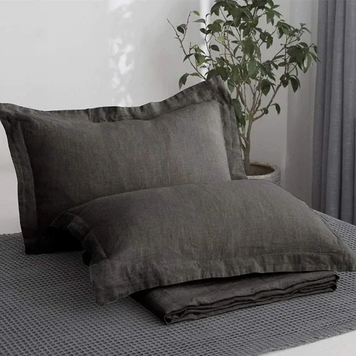 Vista 13 de Simple&Opulence Juego de 2 fundas de almohada 100% lino tamaño Queen, fundas de almohada clásicas azules con cierre superpuesto, protectores