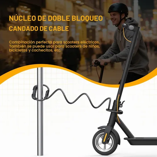 Vista 2 de Candado para Scooter Eléctrico, Candado para Bicicleta, Candado de Cable con Combinación de 5 Dígitos, Dobles Candados de Cable Antirrobo de 41