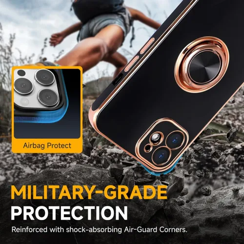 Vista 7 de Funda diseñada para iPhone 11, soporte de anillo giratorio de 360° integrado, soporte magnético de silicona suave, cubierta protectora ultra delgada
