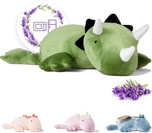 Vista 8 de KOWSI® Almohadilla térmica de felpa Triceratops con peso de 1.4 libras para Triceratops verde claro