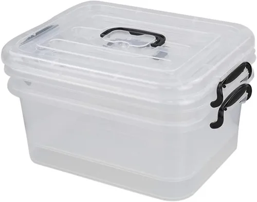 Vista 7 de Caja de almacenamiento de plástico transparente de 8 L con asa, paquete de 2