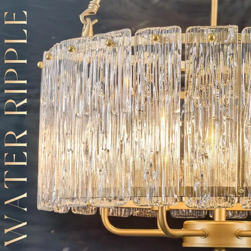 Vista 8 de CATINER Candelabro de cristal de 20 pulgadas, moderno, 6 luces, lámparas de tambor dorado, iluminación colgante de techo de lujo para entrada
