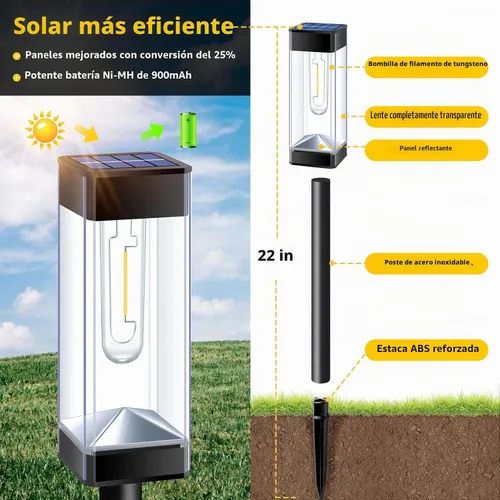 Vista 2 de Luces solares para caminos al aire libre, impermeables, luces solares para exteriores con bombilla LED de filamento de tungsteno, iluminación