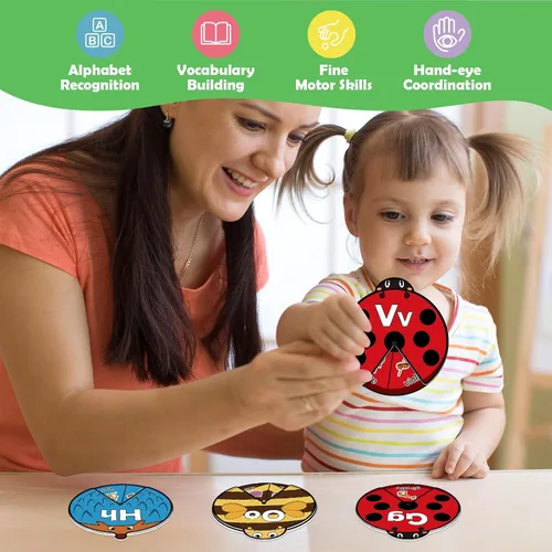 Vista 4 de Kasfalci Tarjetas del alfabeto, juguetes de aprendizaje del alfabeto, aprendizaje ABC para niños pequeños, juego de cartas a juego, palabras a
