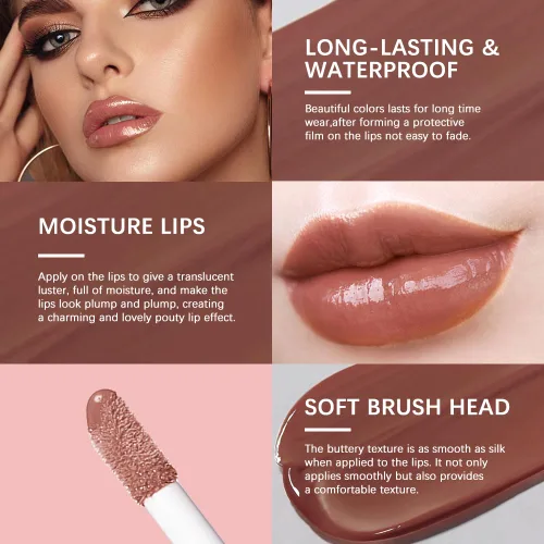 Vista 59 de BAISEN DIARY 2 en 1 doble punta mate delineador de labios y brillo de labios, lápiz combinado de labios marrón nude degradado, delineador de labios