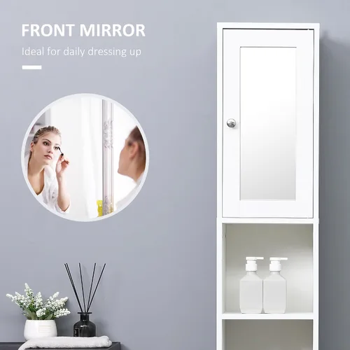 Vista 14 de kleankin Gabinete de almacenamiento alto para baño con espejo