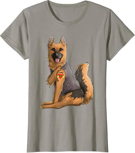 Vista 32 de Camiseta de perro con tatuaje de pastor alemán I Love Mom para el día de la madre, Negro, S