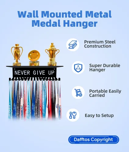 Vista 2 de Dafftos Soporte de cinta para medallas, estante de exhibición de metal, organizador de trofeos, marco de premios, cinta de animación, gimnasia