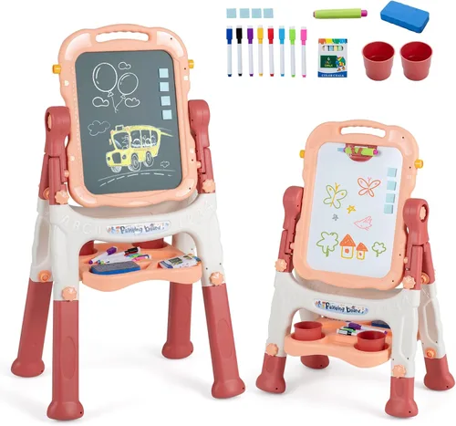 Vista 10 de Costzon 4-in-1 Height Adjustable Art Easel for Kids Magnetic Chalkboard & Whiteboard w/ Storage Tray and Detachable Design, No-Tool Assembly, Gift