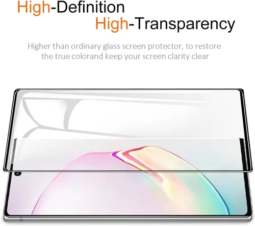 Vista 6 de Protector de pantalla de vidrio templado para Samsung Galaxy Note 10 con protector de lente de cámara [curvado 3D]