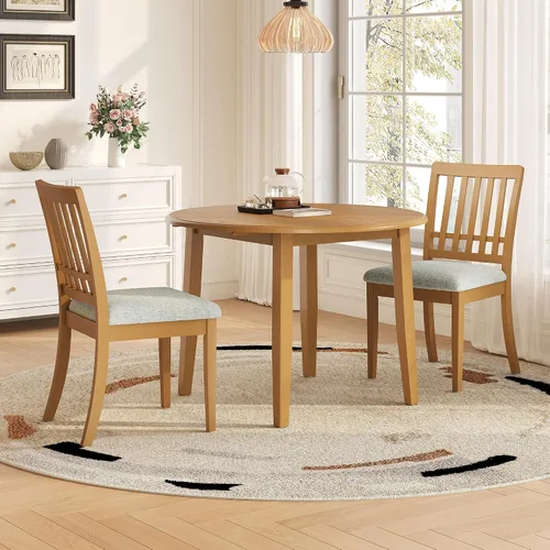 Vista 14 de P PURLOVE Juego de comedor redondo de 3 piezas para 2, mesa de madera