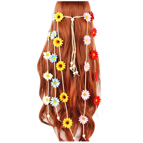 Vista 15 de YAXAMING Diadema de girasol de Halloween, bandas para el pelo de margaritas, corona, corona floral, diadema para mujer, Navidad, festival hawaiano