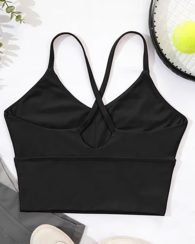 Vista 8 de XUNYU Sujetador deportivo de línea larga para mujer, camisetas sin mangas de entrenamiento con tiras cruzadas para fitness, gimnasio, yoga, correr