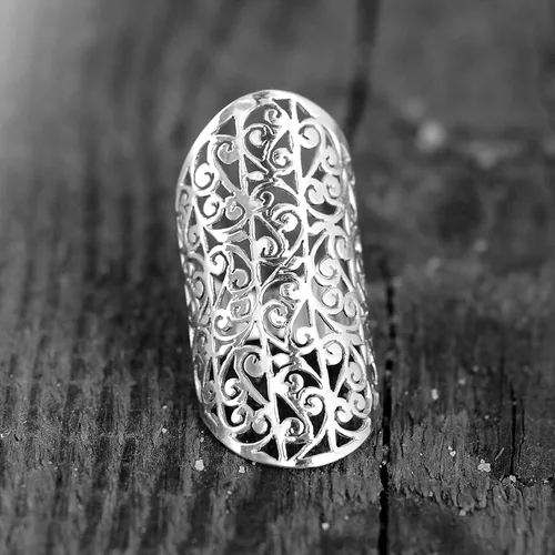 Vista 7 de Boho-Magic Anillo de plata de ley para mujer, banda ancha grande, dedo completo