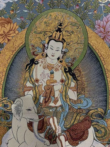 Vista 2 de Budismo tibetano Thangka Samantabhadra Guanyin Tangka Fengshui mural colgante de pared para decoración del hogar, tapiz de meditación