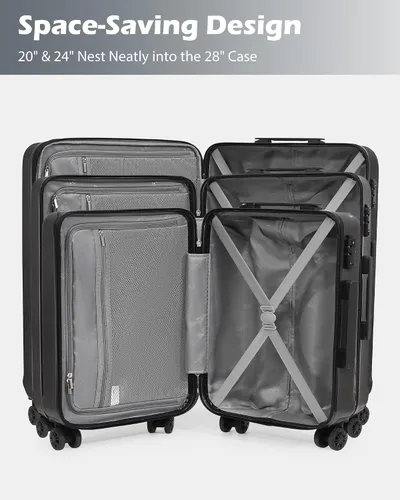Vista 8 de Coolife Maleta Expandible PC+ABS Juego de 3 piezas con cerradura TSA Spinner 20in24in28in, plateado