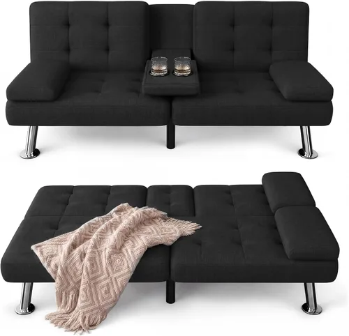 Vista 15 de Furmax Sofá cama futón, futón ajustable para sala de estar (pana, beige)