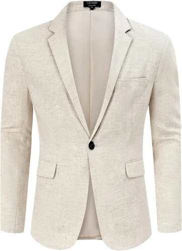 Vista 5 de TURETRENDY Abrigo deportivo casual para hombre, chaqueta de lino ligero, con un botón, traje de negocios, chaquetas elegantes para uso diario