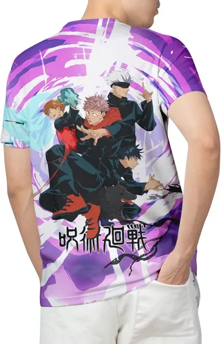 Vista 4 de Anime Mens Tshirt Kaisen Men and Women Japanese Cartoon 3D Printing Black Unisex Gojo Yuji Adult Teenagers Tee