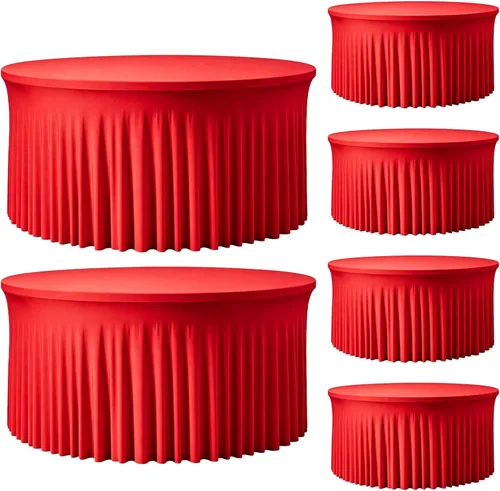 Vista 20 de Mantel redondo de 60 pulgadas en negro para mesas de 5 pies, funda de mesa ajustada de elastano con borde elástico y falda, lavable, sin arrugas