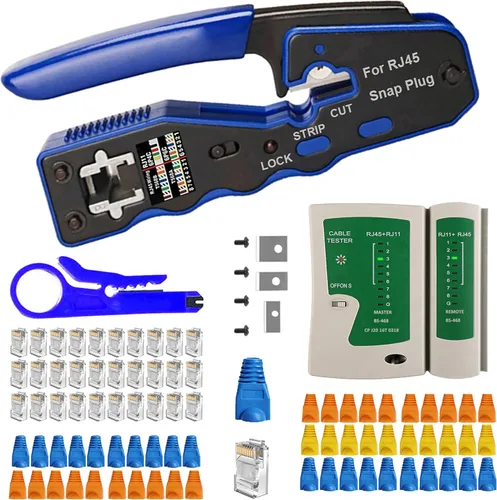 Vista 7 de TAIWAIN Kit de herramientas para pelacables de crimpado de red RJ45 Cat5/Cat6/Cat7 6P/8P/4P RJ11/RJ12/Juego de cortadores de reparación de cables