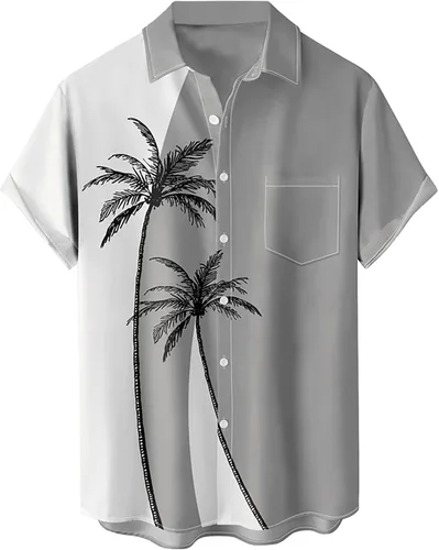 Vista 77 de Camisas tropicales con botones para hombre, camisas hawaianas de manga corta, casuales para vacaciones, camisas de playa holgadas Beige-playa escena