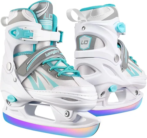 Vista 9 de Patines de hielo ajustables para niños, niñas y niños, 4 tamaños ajustables para principiantes, patines de hockey sobre hielo para jóvenes